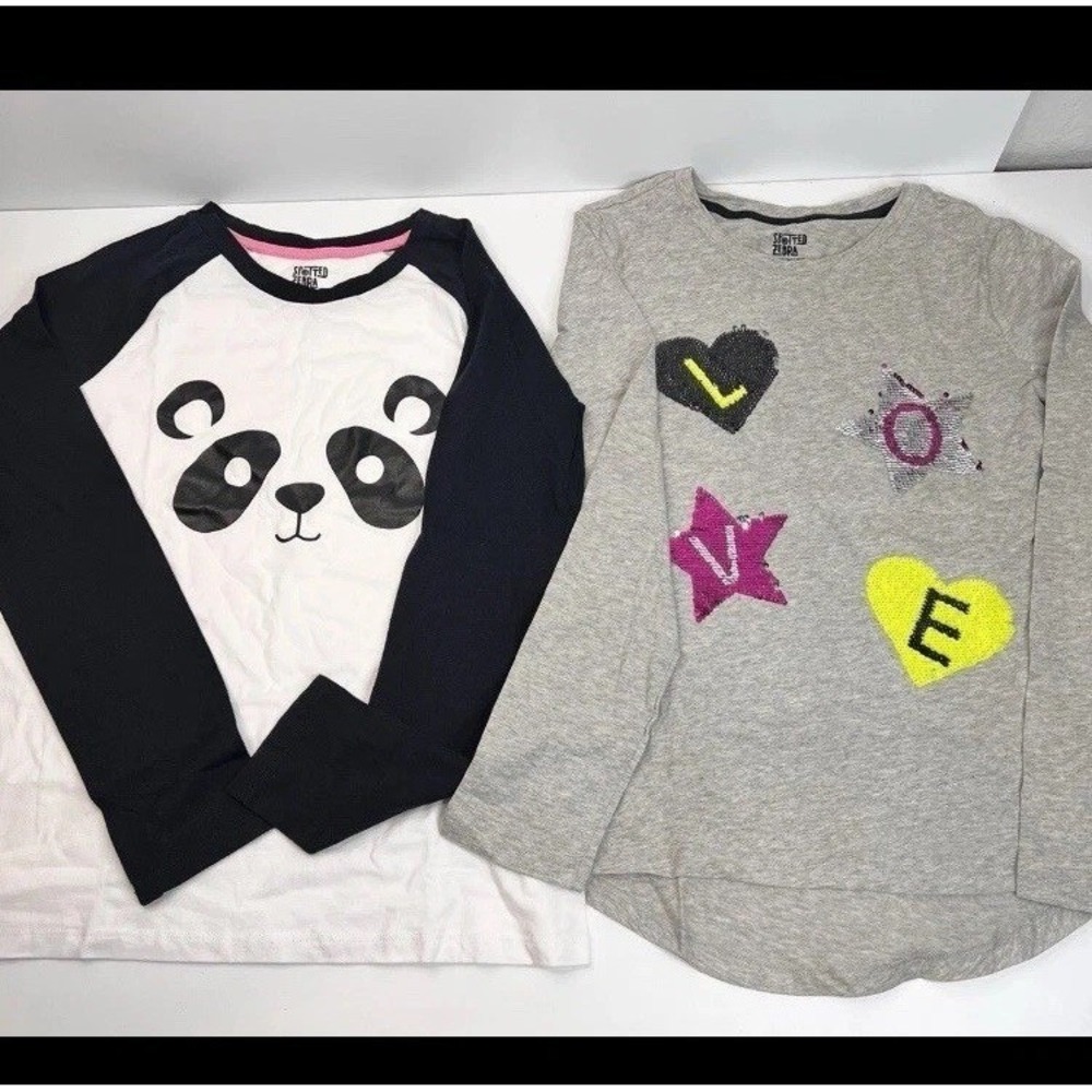 Spotted Zebra T-Shirts Girls Large Multicolor NEW Panda Love Sequin 2pk C851